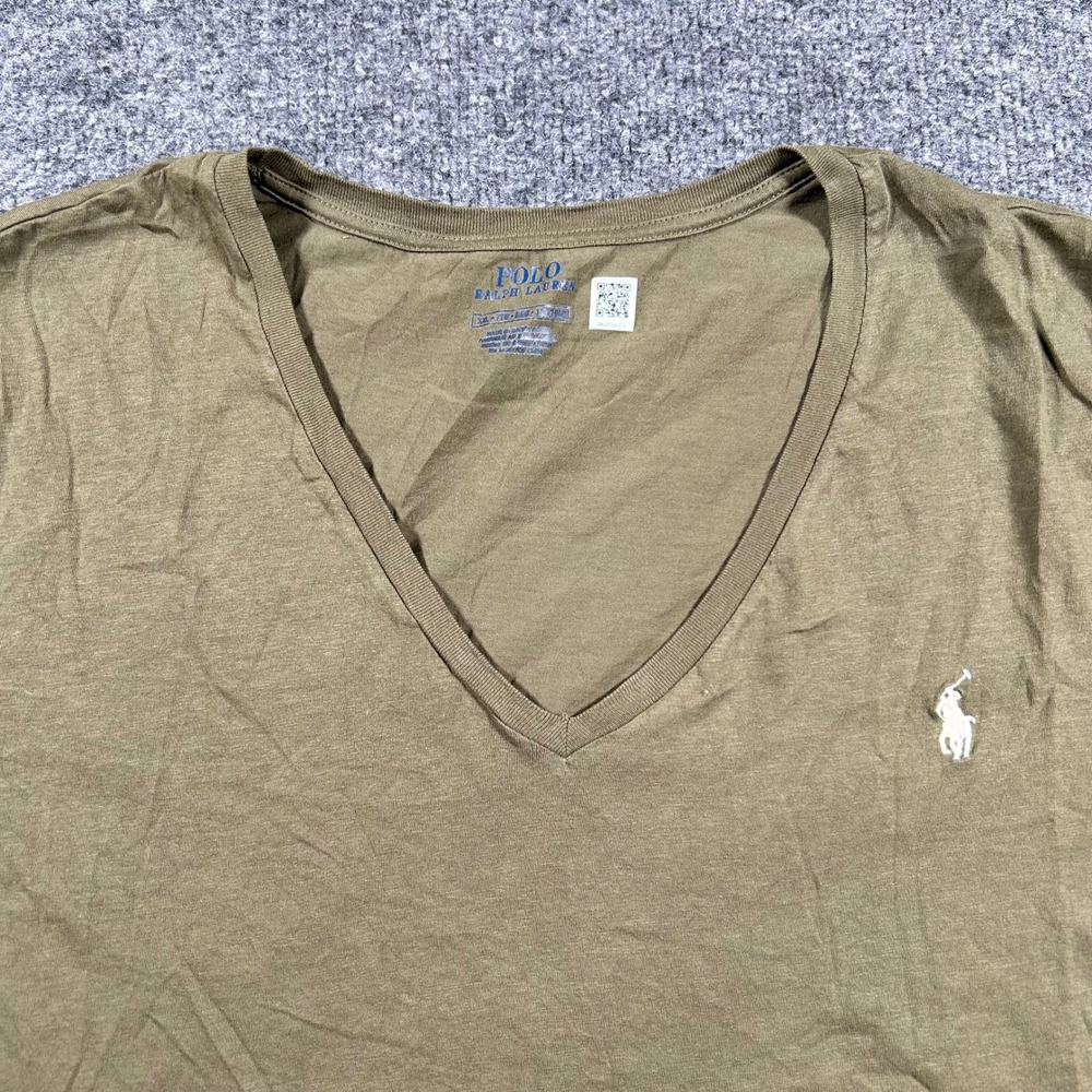Polo Ralph Lauren T-Shirt Womens XL Olive Green V-Neck Cotton Short Sleeve Pony